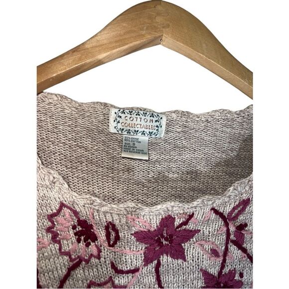 Women's Vintage Cotton Collectibles Sweater Small Cream Pink Embroidered - Picture 3 of 5